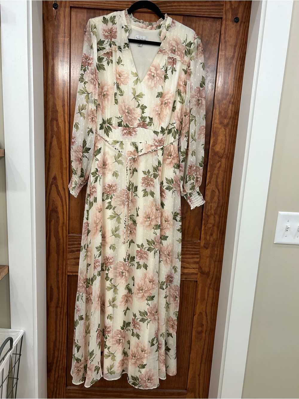 Floral Long Sleeve Maxi Dress in Cream and Blush
